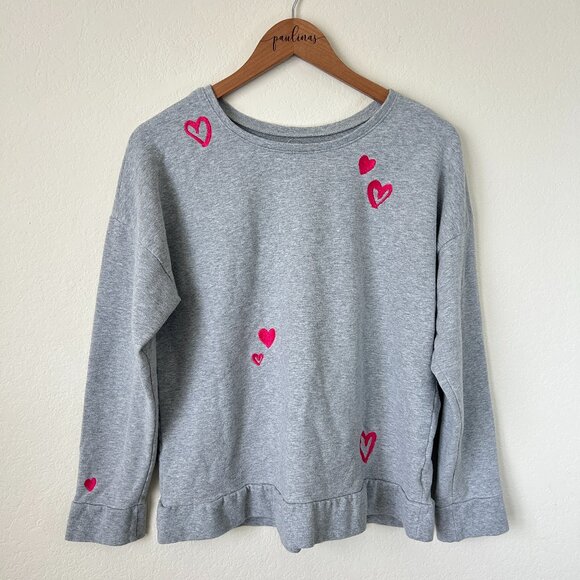 BedHead Pajama Top Womens Medium Mon Amour Sweatshirt Pink Heart Embroidered M - Picture 1 of 7